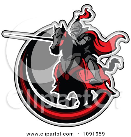 Clipart Jousting Knight Pointing His Lance Over A Gray And Red Circle - Royalty Free Vector Illustration by Chromaco