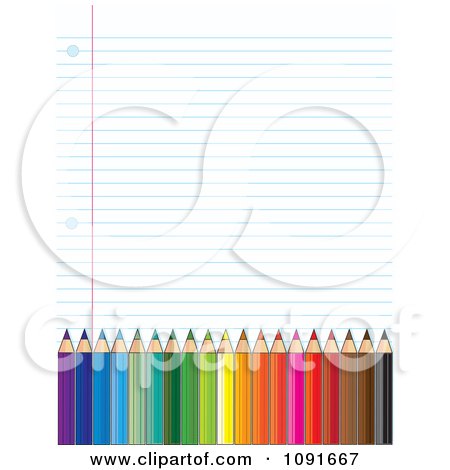 Clipart Ruled School Paper Background With Colored Pencils - Royalty Free Vector Illustration by Maria Bell