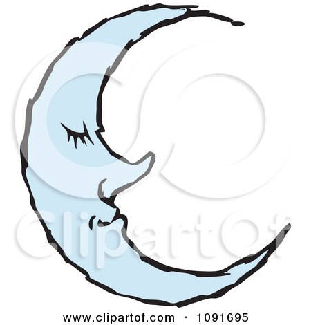 Clipart Blue Sleeping Crescent Moon - Royalty Free Vector Illustration by Steve Klinkel