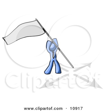 Blue Man Claiming Territory or Capturing the Flag Clipart Illustration by Leo Blanchette