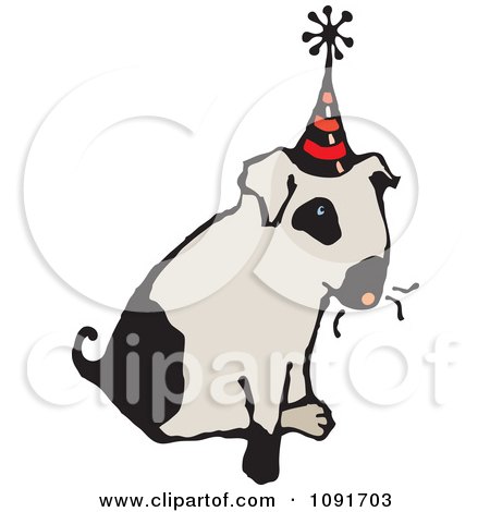 Clipart Dog Sitting And Wearing A Party Hat - Royalty Free Vector Illustration by Steve Klinkel