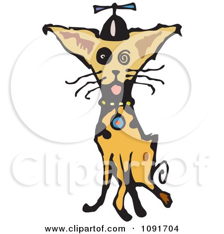 Clipart Goofy Dog Sitting And Wearing A Spinner Hat - Royalty Free Vector Illustration by Steve Klinkel