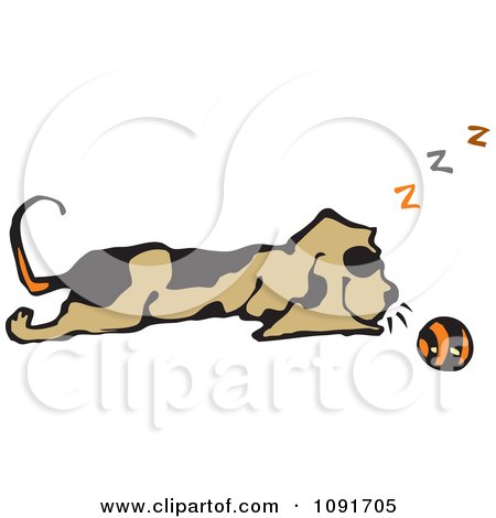 Clipart Dog Sleeping By A Ball - Royalty Free Vector Illustration by Steve Klinkel