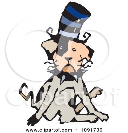 Clipart Dog Sitting Funny And Wearing A Top Hat - Royalty Free Vector Illustration by Steve Klinkel