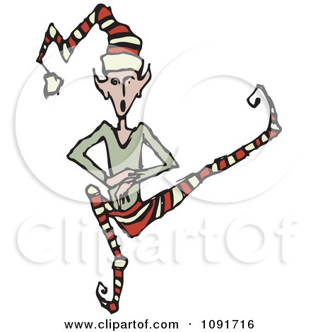 Clipart Christmas Elf Dancing - Royalty Free Vector Illustration by Steve Klinkel
