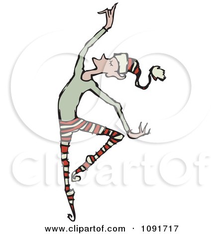 Clipart Christmas Elf Ballet Dancing - Royalty Free Vector Illustration by Steve Klinkel