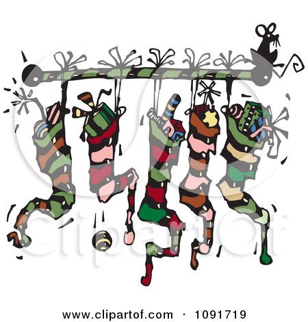 Clipart  Mouse Sitting Atop Christmas Stockings - Royalty Free Vector Illustration by Steve Klinkel