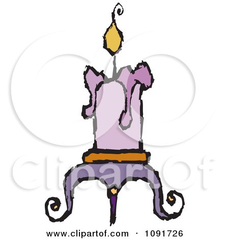 Clipart Purple Candle Burning On A Holder - Royalty Free Vector Illustration by Steve Klinkel