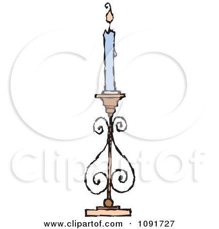 Clipart Blue Candle Burning On A Holder - Royalty Free Vector Illustration by Steve Klinkel