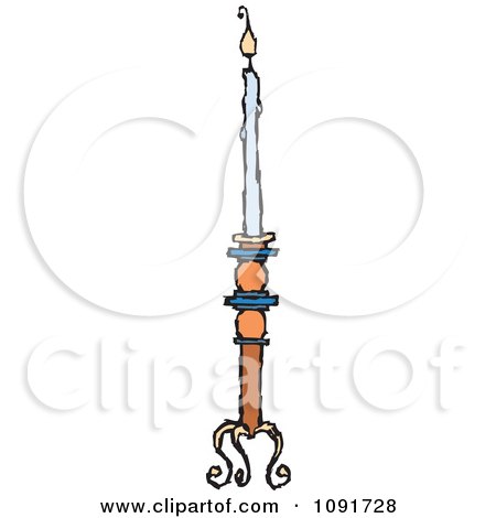 Clipart Blue Candle Lit On A Holder - Royalty Free Vector Illustration by Steve Klinkel