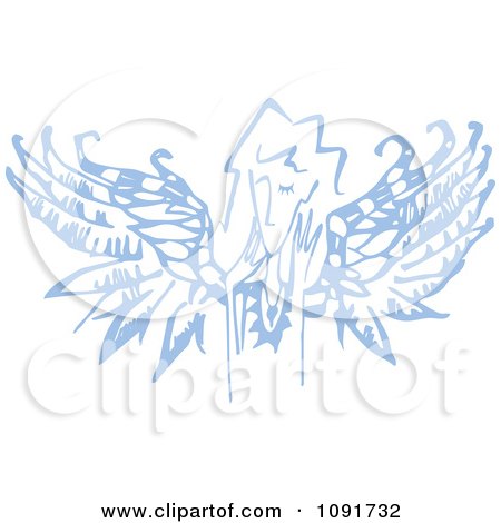Clipart Blue Angel Thinking - Royalty Free Vector Illustration by Steve Klinkel
