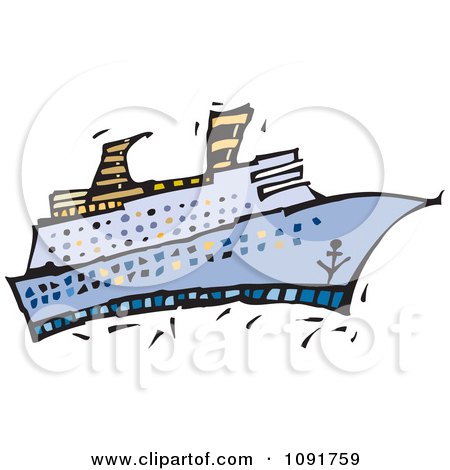 Clipart Blue Cruise Ship - Royalty Free Vector Illustration by Steve Klinkel