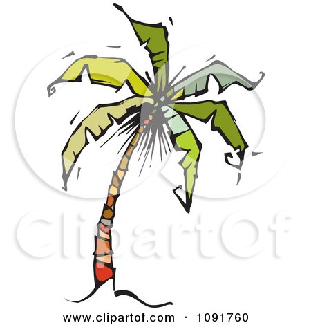 Clipart Tropical Palm Tree Tilting To The Right - Royalty Free Vector Illustration by Steve Klinkel