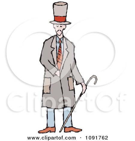 Clipart English Man Holding A Cane - Royalty Free Vector Illustration by Steve Klinkel
