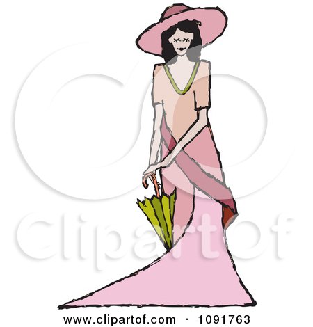 Clipart English Lady Holding A Parasol - Royalty Free Vector Illustration by Steve Klinkel