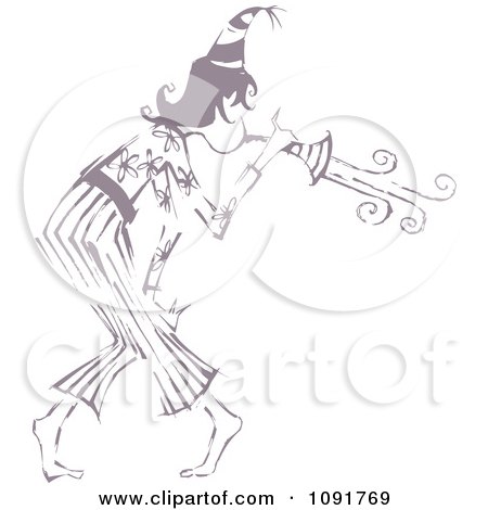 Clipart Party Woman Blowing A Horn - Royalty Free Vector Illustration by Steve Klinkel