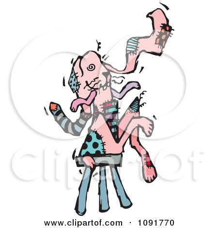 Clipart Pink Patchwork Bunny Sitting On A Stool - Royalty Free Vector Illustration by Steve Klinkel
