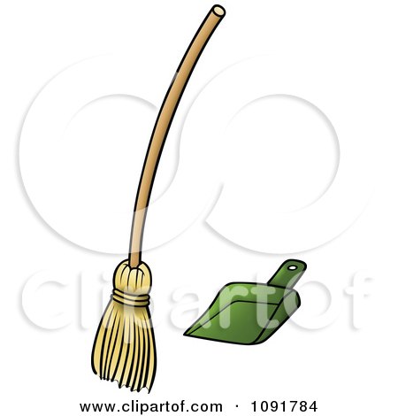 Clipart Straw Broom And Dust Pan - Royalty Free Vector Illustration by dero