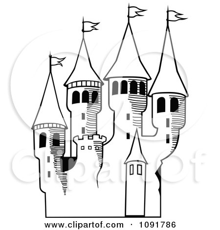Clipart Black And White Castle Towers - Royalty Free Vector Illustration by dero
