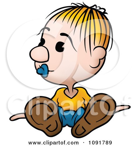 Clipart Blond Boy Sitting And Sucking A Pacifier - Royalty Free Vector Illustration by dero