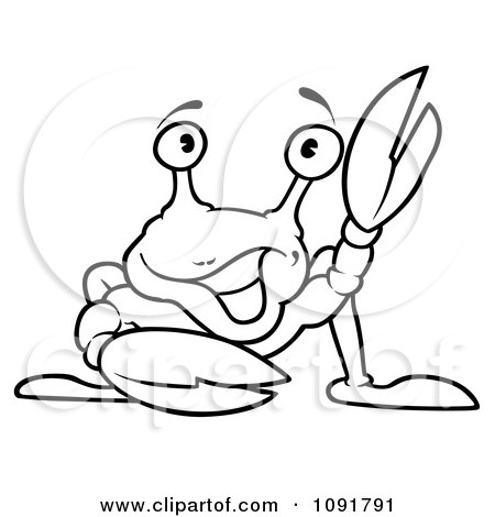 Clipart Black And White Crab Holding Up A Pinsher - Royalty Free Vector Illustration by dero