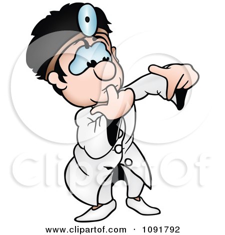 Clipart Male Doctor Sucking His Finger And Gesturing - Royalty Free Vector Illustration by dero