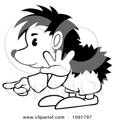 Clipart Black And White Hedgehog Gesturing To Wait And Pointing - Royalty Free Vector Illustration by dero