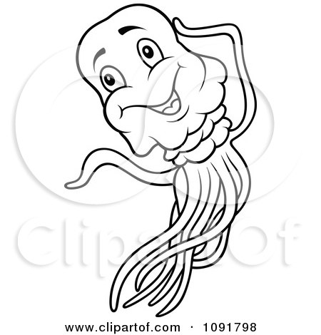Clipart Black And White Happy Jellyfish - Royalty Free Vector Illustration by dero