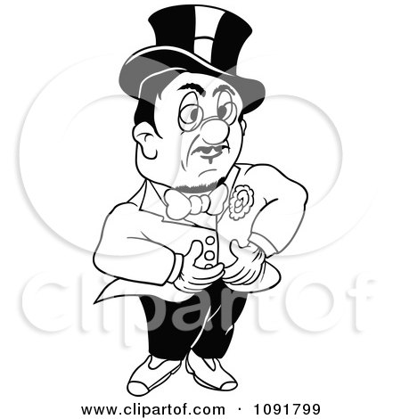 Clipart Black And White Man Tightening His Jacket - Royalty Free Vector Illustration by dero
