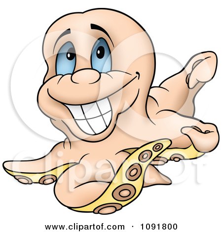 Clipart Grinning Beige Octopus - Royalty Free Vector Illustration by dero