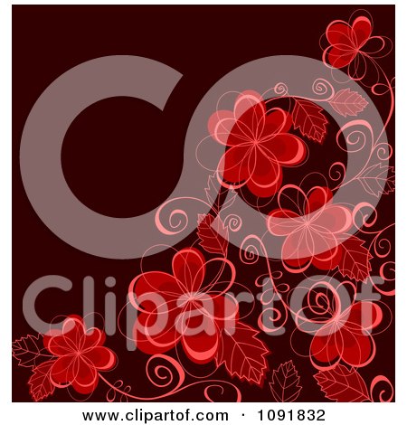 Clipart Corner Of Red Flowers And Vines Over Dark Red - Royalty Free Vector Illustration by Vector Tradition SM