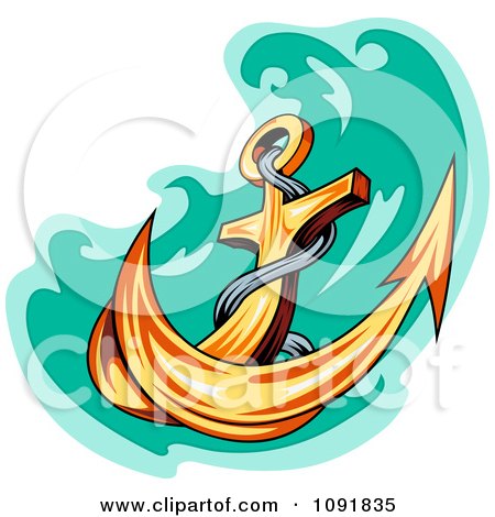 Clipart Plunging Gold Anchor And Green Water - Royalty Free Vector Illustration by Vector Tradition SM