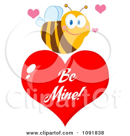 Clipart Bee Over A Red Be Mine Valentine Heart - Royalty Free Vector Illustration by Hit Toon