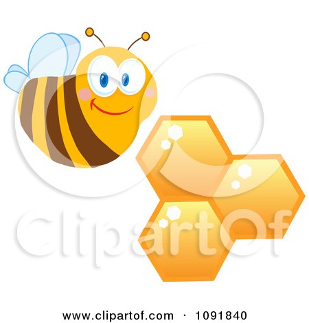 Clipart Friendly Bee And Honeycombs - Royalty Free Vector Illustration by Hit Toon