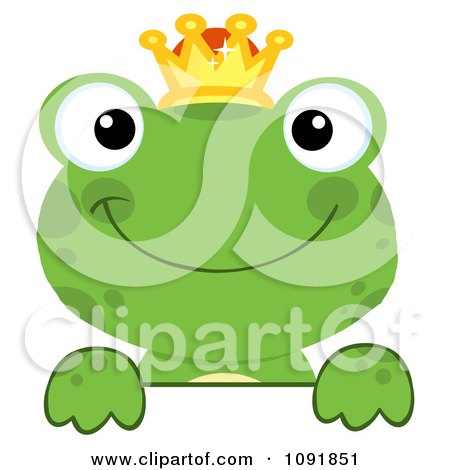Clipart Green Frog Prince Looking Over A Surface - Royalty Free Vector Illustration by Hit Toon