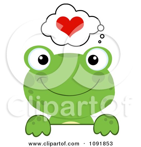 Clipart Green Loving Frog Looking Over A Surface - Royalty Free Vector Illustration by Hit Toon