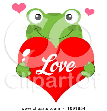 Clipart Green Frog Holding A Red Love Valentine Heart - Royalty Free Vector Illustration by Hit Toon