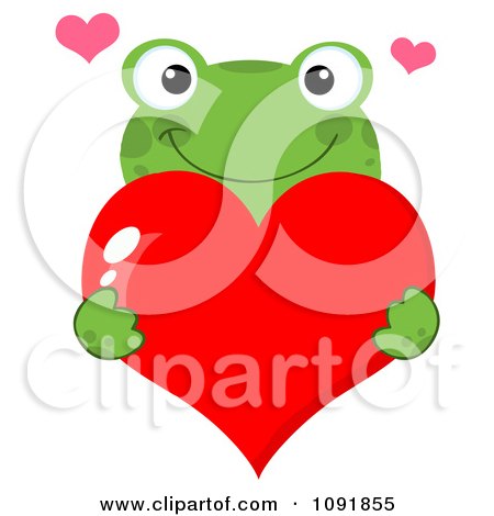 Clipart Green Frog Holding A Red Valentine Heart - Royalty Free Vector Illustration by Hit Toon