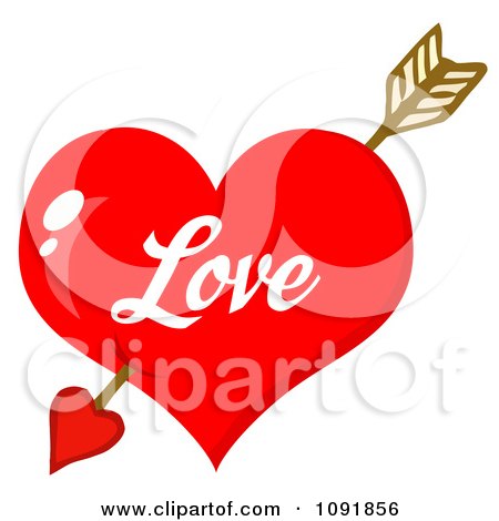 Clipart Cupids Arrow Through A Shiny Red Love Valentine Heart - Royalty Free Vector Illustration by Hit Toon