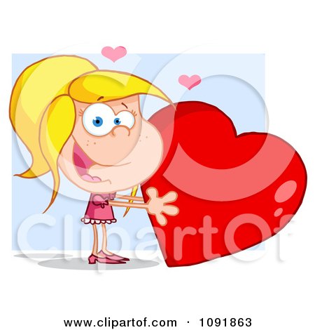 Clipart Cute Girl Holding A Shiny Red Valentine Heart - Royalty Free Vector Illustration by Hit Toon