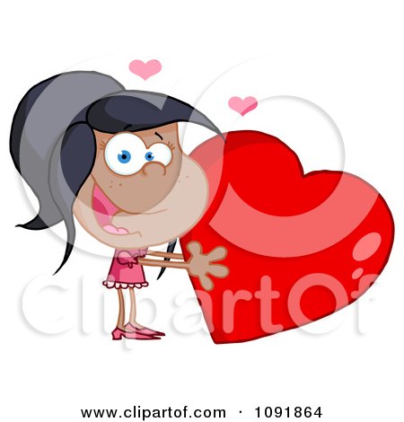 Clipart Cute Indian Girl Holding A Red Valentine Heart - Royalty Free Vector Illustration by Hit Toon