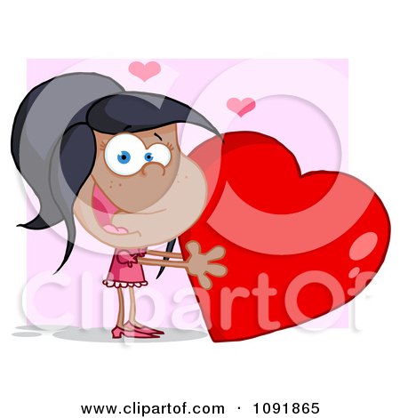 Clipart Cute Black Girl Holding A Red Valentine Heart - Royalty Free Vector Illustration by Hit Toon