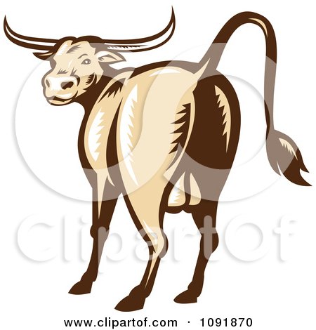 Clipart Retro Texas Longhorn Bull From The Rear - Royalty Free Vector Illustration by patrimonio