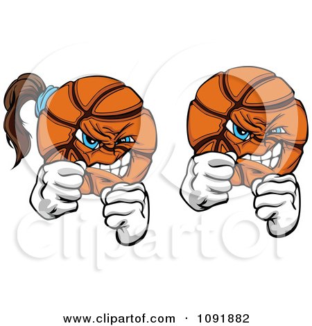 Clipart Male And Female Brawling Basketballs - Royalty Free Vector Illustration by Chromaco