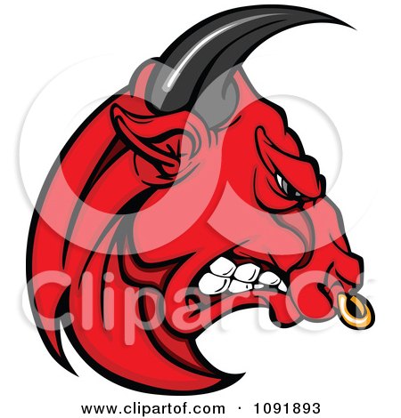 Clipart Angry Red Bull Head With A Ring - Royalty Free Vector Illustration by Chromaco