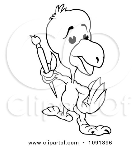 Clipart Outline Of A Parrot Artist With A Brush - Royalty Free Vector Illustration by dero