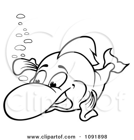 Clipart Outline Of A Fish And Bubbles - Royalty Free Vector Illustration by dero