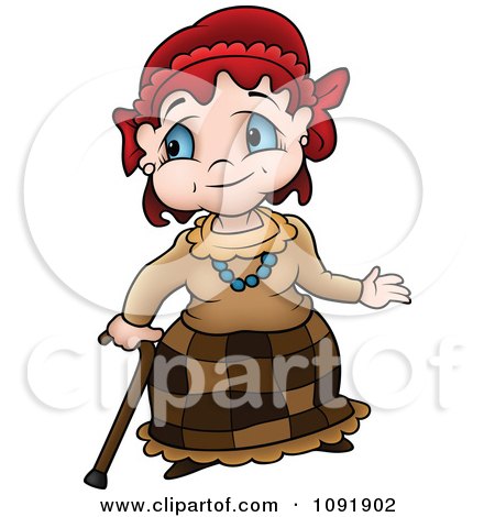 Clipart Senior Granny Woman Using A Cane - Royalty Free Vector Illustration by dero