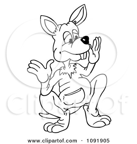 Clipart Outline Of A Kangaroo Holding Its Hands Up - Royalty Free Vector Illustration by dero