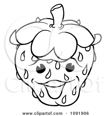 Clipart Outline Of A Happy Strawberry - Royalty Free Vector Illustration by dero